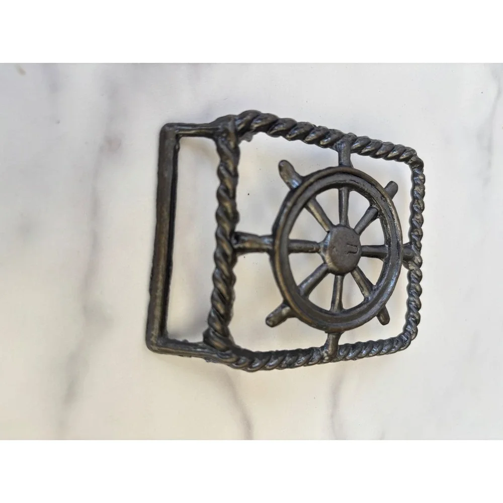Vintage Nautical Ship Wheel‎ Belt Buckle Rope Border Maritime Helm